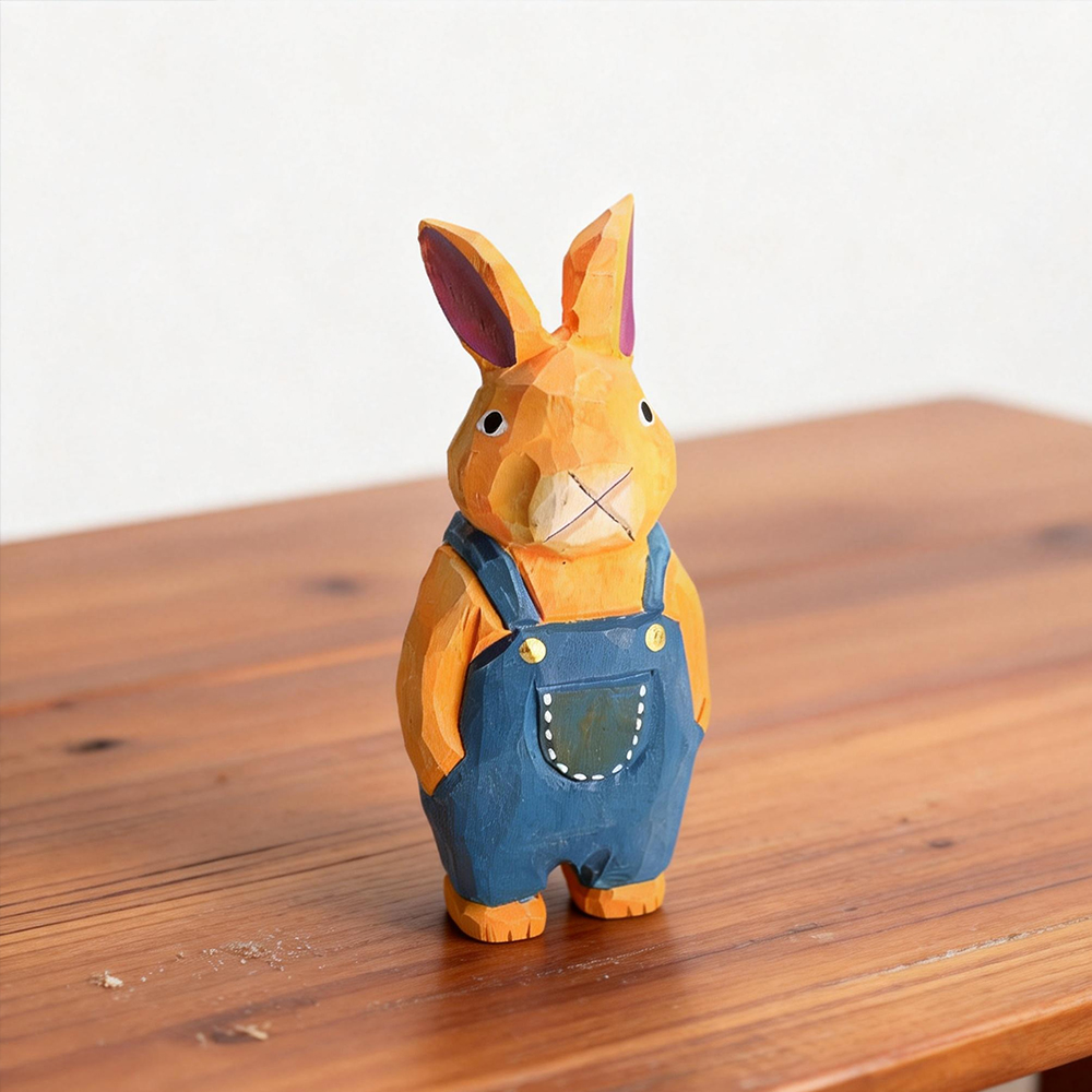 Woodworking Rabbet - Ręcznie Rzeźbiona Drewniana Figurka Królika Urocza